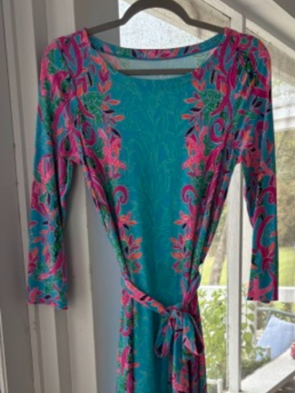 Lilly Pulitzer Turquoise Pink Floral Maxi Dress Belted Size S